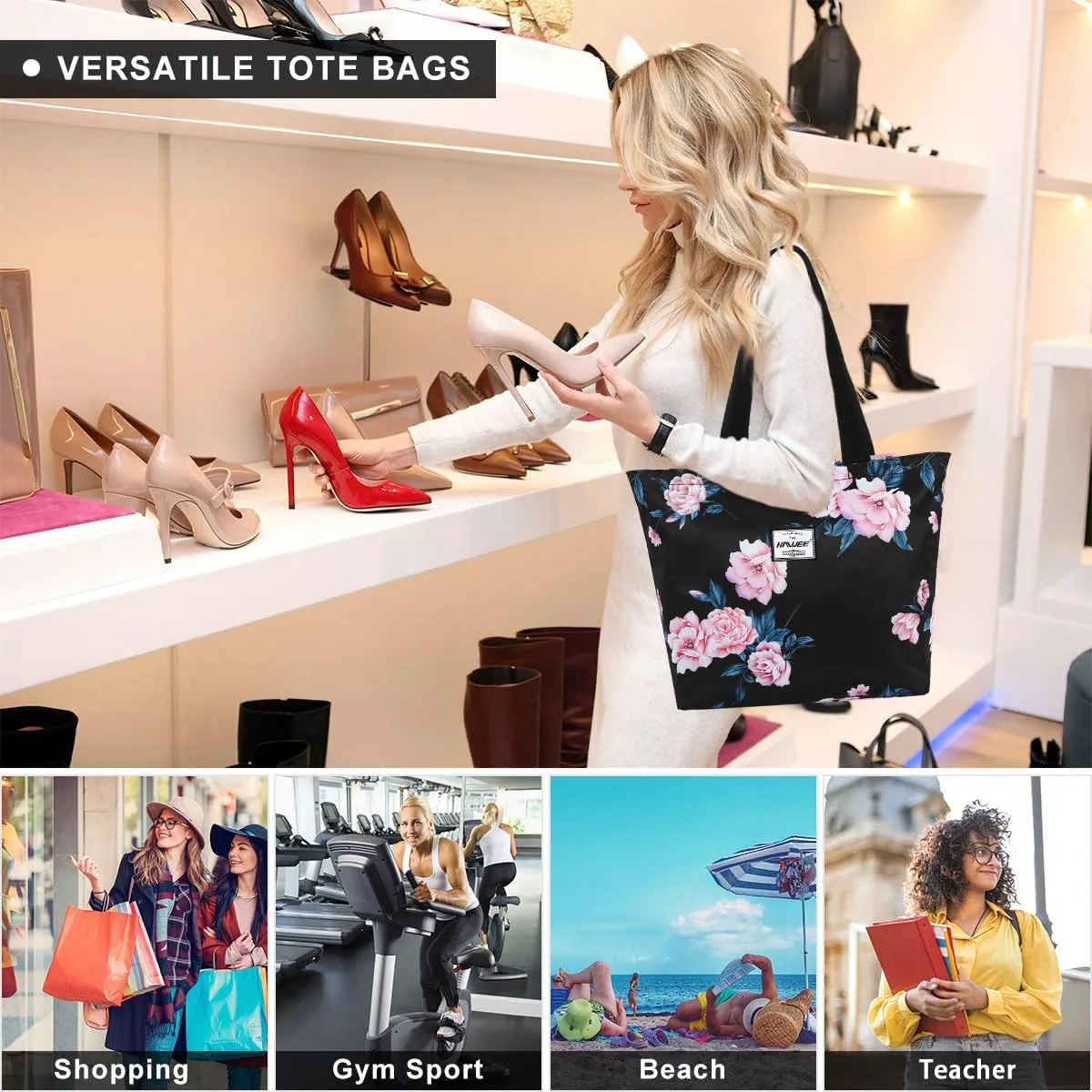 Tote Bag with Zipper for Women Inside Mesh Pocket Heavy Duty Casual Anti-water Cloth Travel Shoulder Handbag