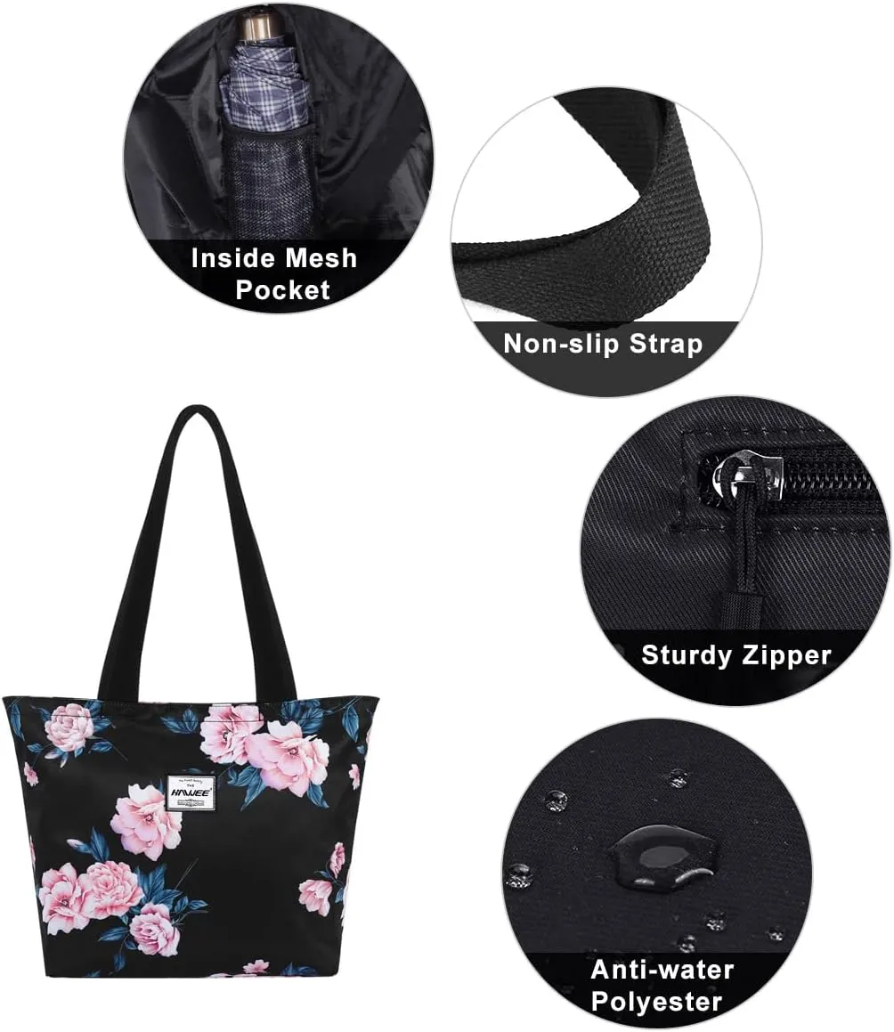 Tote Bag with Zipper for Women Inside Mesh Pocket Heavy Duty Casual Anti-water Cloth Travel Shoulder Handbag