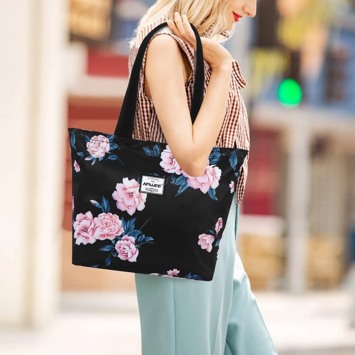 Tote Bag with Zipper for Women Inside Mesh Pocket Heavy Duty Casual Anti-water Cloth Travel Shoulder Handbag