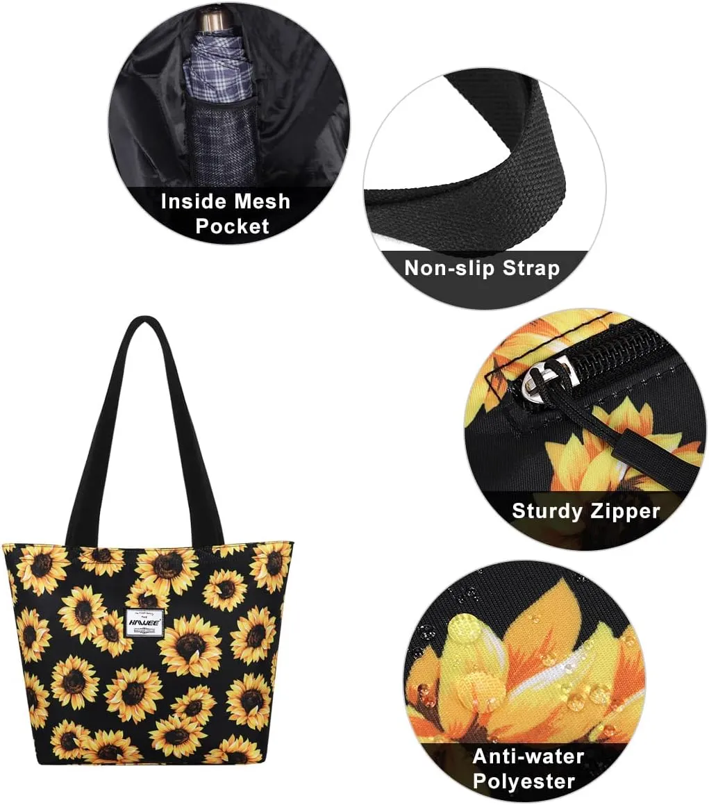 Tote Bag with Zipper for Women Inside Mesh Pocket Heavy Duty Casual Anti-water Cloth Travel Shoulder Handbag