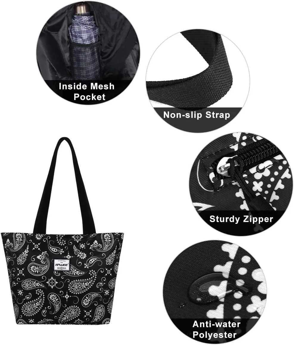 Tote Bag with Zipper for Women Inside Mesh Pocket Heavy Duty Casual Anti-water Cloth Travel Shoulder Handbag