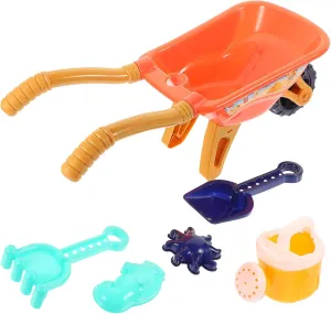 TOYANDONA Beach Toys for Toddlers 6Pcs Sand Toy Sets Include Shovel Wheelbarrow Water Can Sand Rakes Garden Wagon Toy Sand Mold Water Play for Kids Orange