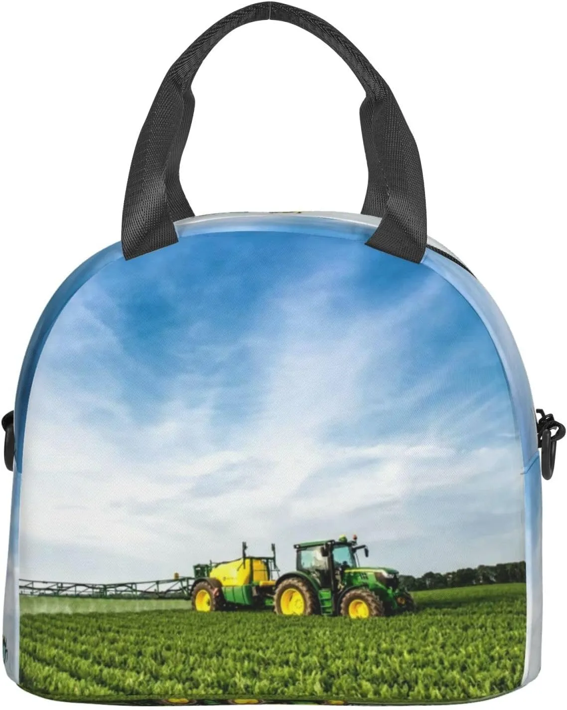 Tractor And Green Farmland Lunch Bag Hand Tote Crossbody Insulated Lunch Bag Large Portable Lunch Box