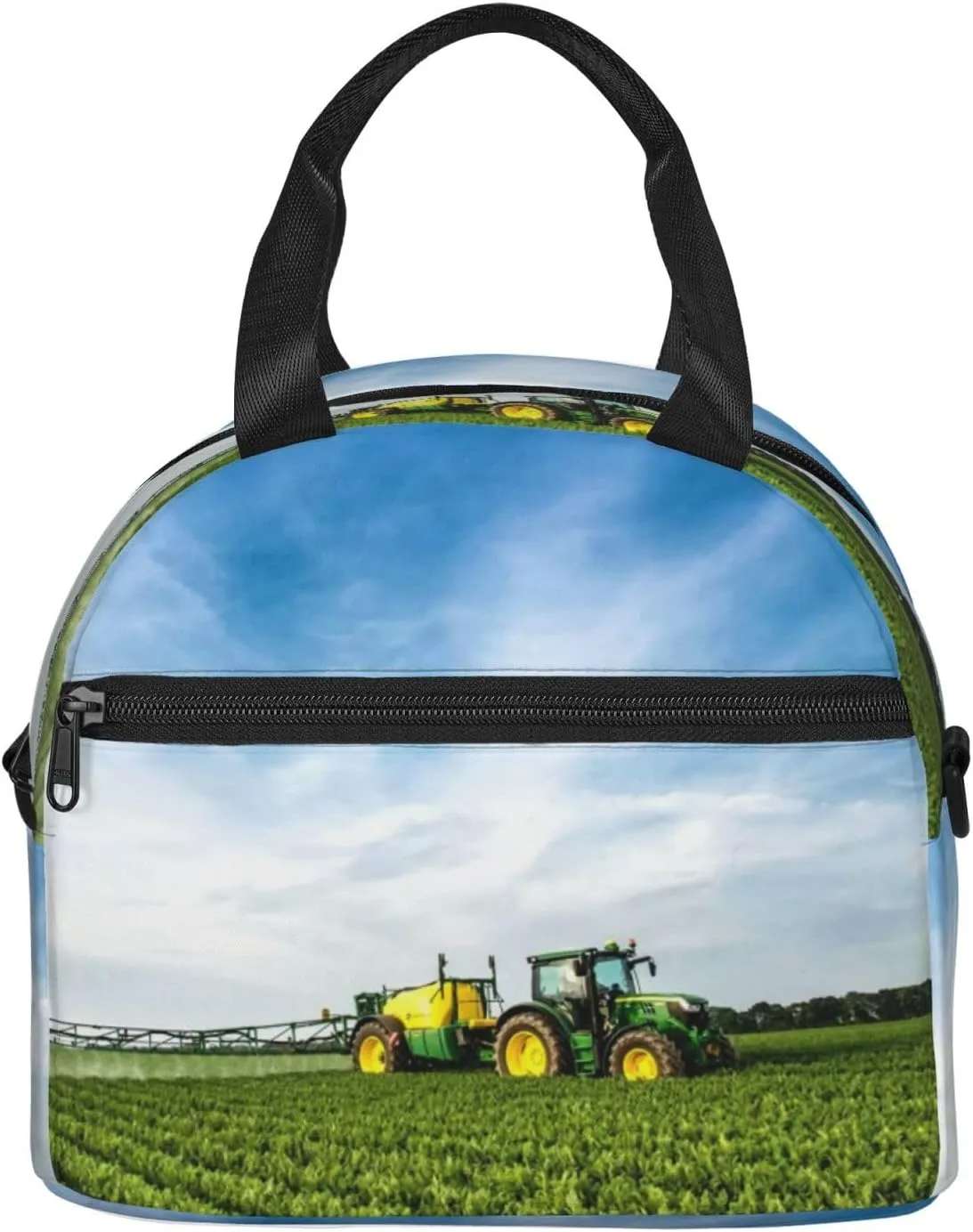 Tractor And Green Farmland Lunch Bag Hand Tote Crossbody Insulated Lunch Bag Large Portable Lunch Box