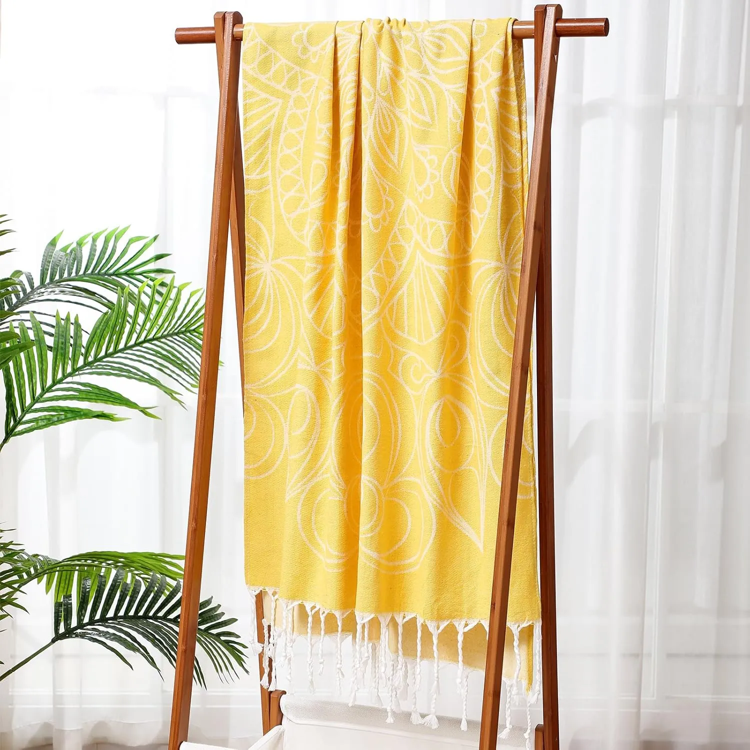 Tranqun 2 Pcs Oversized Turkish Beach Towel 35 x 71 Absorbent Cotton Bath Pool Swim Towels Extra Large Beach Sand Towel Beach Accessories Essentials for Adult Summer Travel (Mandala and Banana Tree)