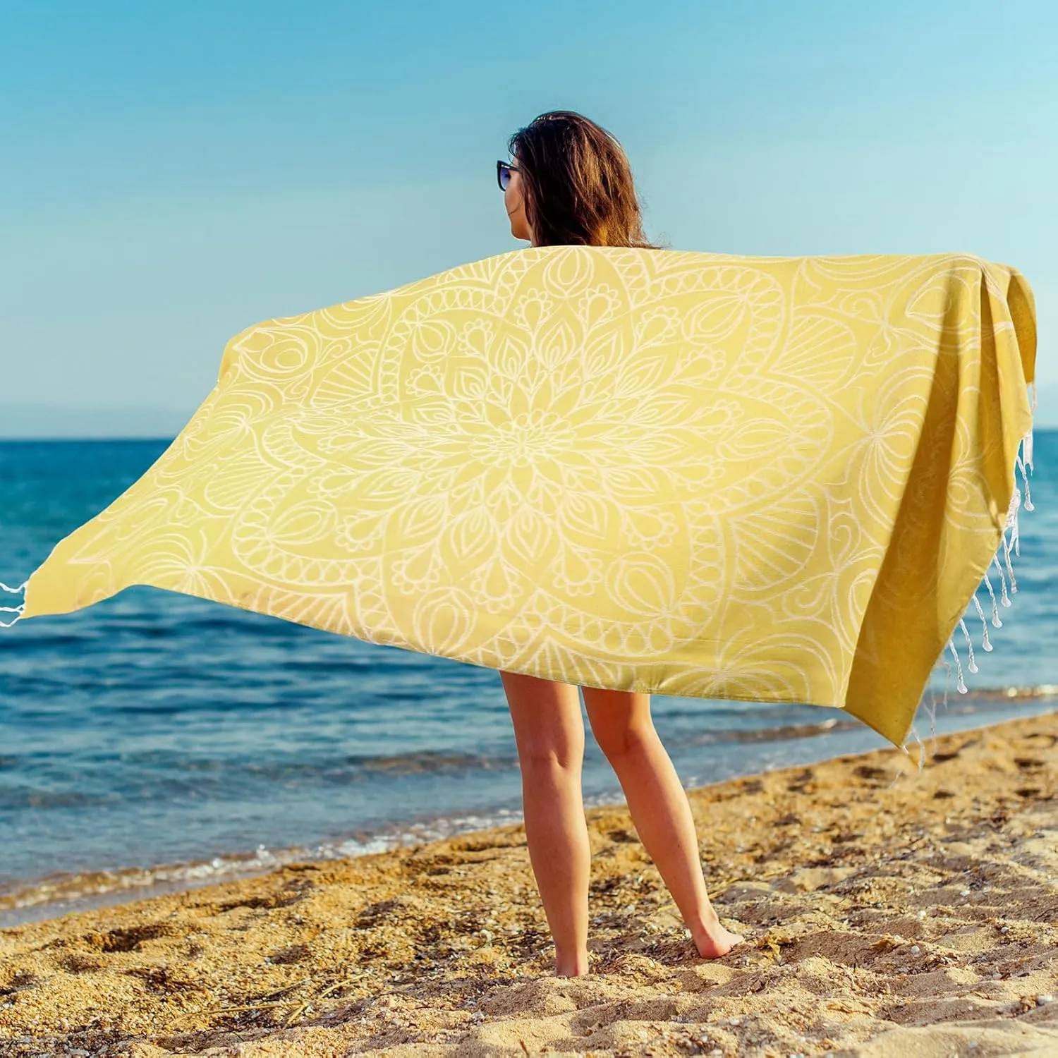 Tranqun 2 Pcs Oversized Turkish Beach Towel 35 x 71 Absorbent Cotton Bath Pool Swim Towels Extra Large Beach Sand Towel Beach Accessories Essentials for Adult Summer Travel (Mandala and Banana Tree)