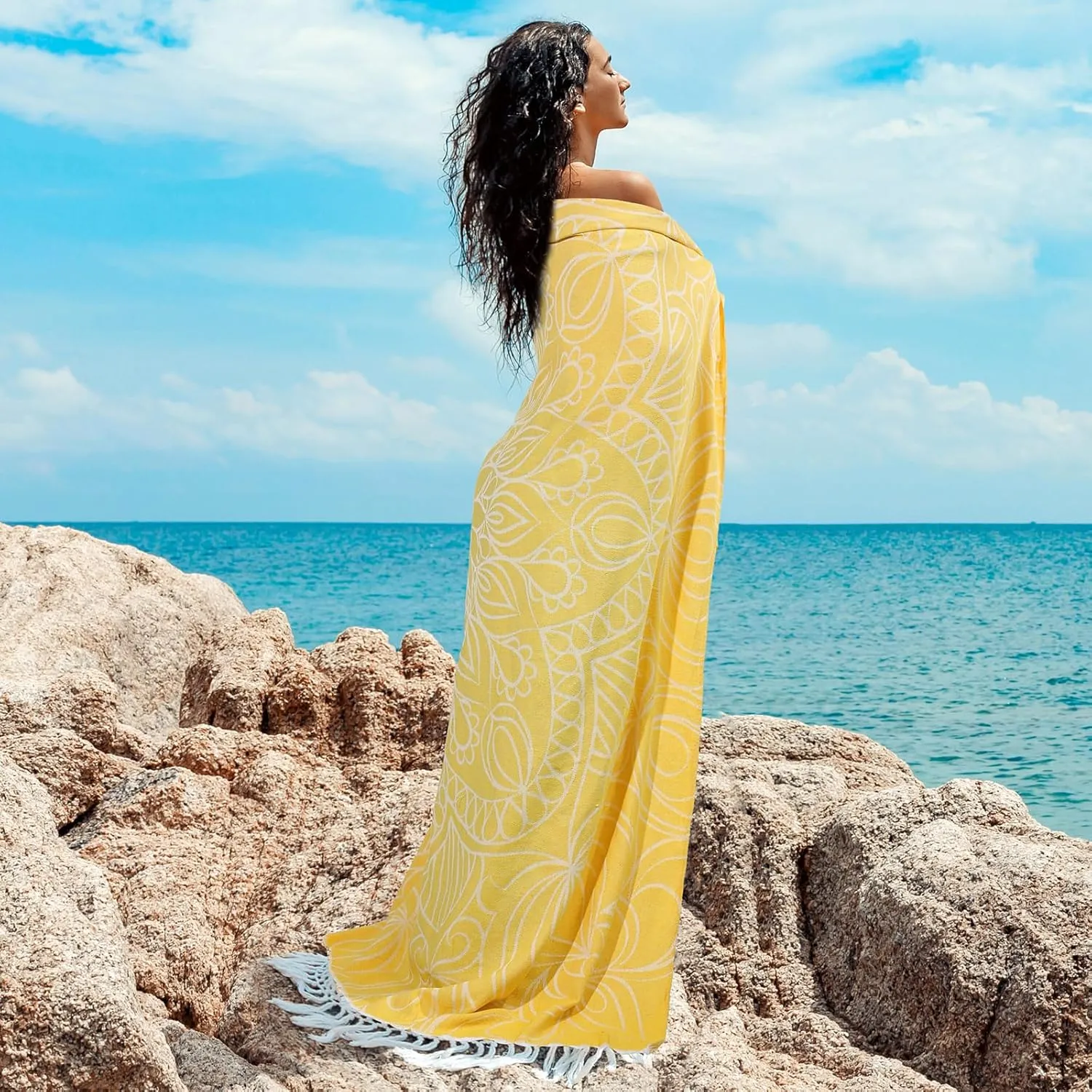 Tranqun 2 Pcs Oversized Turkish Beach Towel 35 x 71 Absorbent Cotton Bath Pool Swim Towels Extra Large Beach Sand Towel Beach Accessories Essentials for Adult Summer Travel (Mandala and Banana Tree)