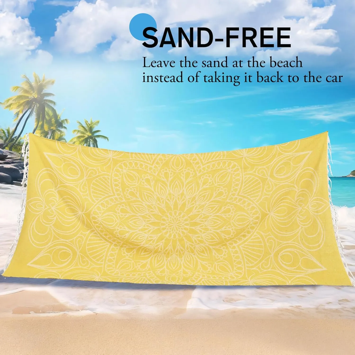 Tranqun 2 Pcs Oversized Turkish Beach Towel 35 x 71 Absorbent Cotton Bath Pool Swim Towels Extra Large Beach Sand Towel Beach Accessories Essentials for Adult Summer Travel (Mandala and Banana Tree)