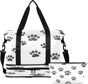 Travel Duffel Bag Bear Footprint Gym Duffel Bag for Men & Women with Shoe & Wet Compartment Shoulder Weekender Overnight Bag