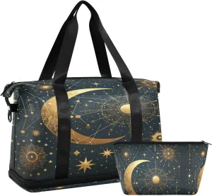 Travel Duffel Bag Boho-inspired Design Gym Duffel Bag for Men & Women with Shoe & Wet Compartment Shoulder Weekender Overnight Bag