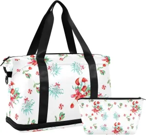 Travel Duffel Bag Christmas Berry Pine Candy Gym Duffel Bag for Men & Women with Shoe & Wet Compartment Shoulder Weekender Overnight Bag