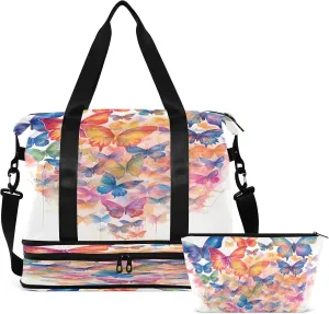 Travel Duffel Bag Fantasy Butterfly Gym Duffel Bag for Men & Women with Shoe & Wet Compartment Shoulder Weekender Overnight Bag