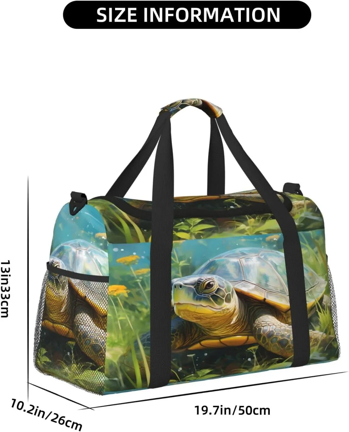 Travel Duffel Bag For Men Women, Animal Tortoise Spring Floral Carry On Sport Gym Bag With Shoulder Strap Lightweight Waterproof Weekender Bag Overnight Bag