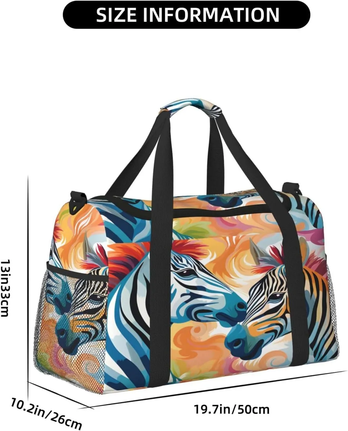Travel Duffel Bag For Men Women, Animal Zebra Art Painting Carry On Sport Gym Bag With Shoulder Strap Lightweight Waterproof Weekender Bag Overnight Bag