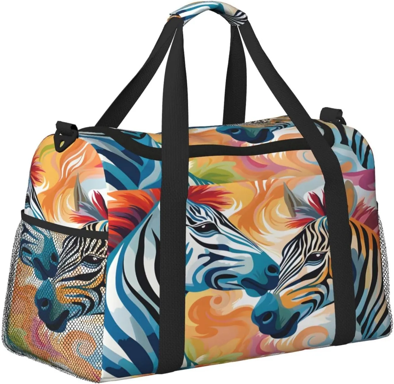 Travel Duffel Bag For Men Women, Animal Zebra Art Painting Carry On Sport Gym Bag With Shoulder Strap Lightweight Waterproof Weekender Bag Overnight Bag