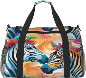 Travel Duffel Bag For Men Women, Animal Zebra Art Painting Carry On Sport Gym Bag With Shoulder Strap Lightweight Waterproof Weekender Bag Overnight Bag