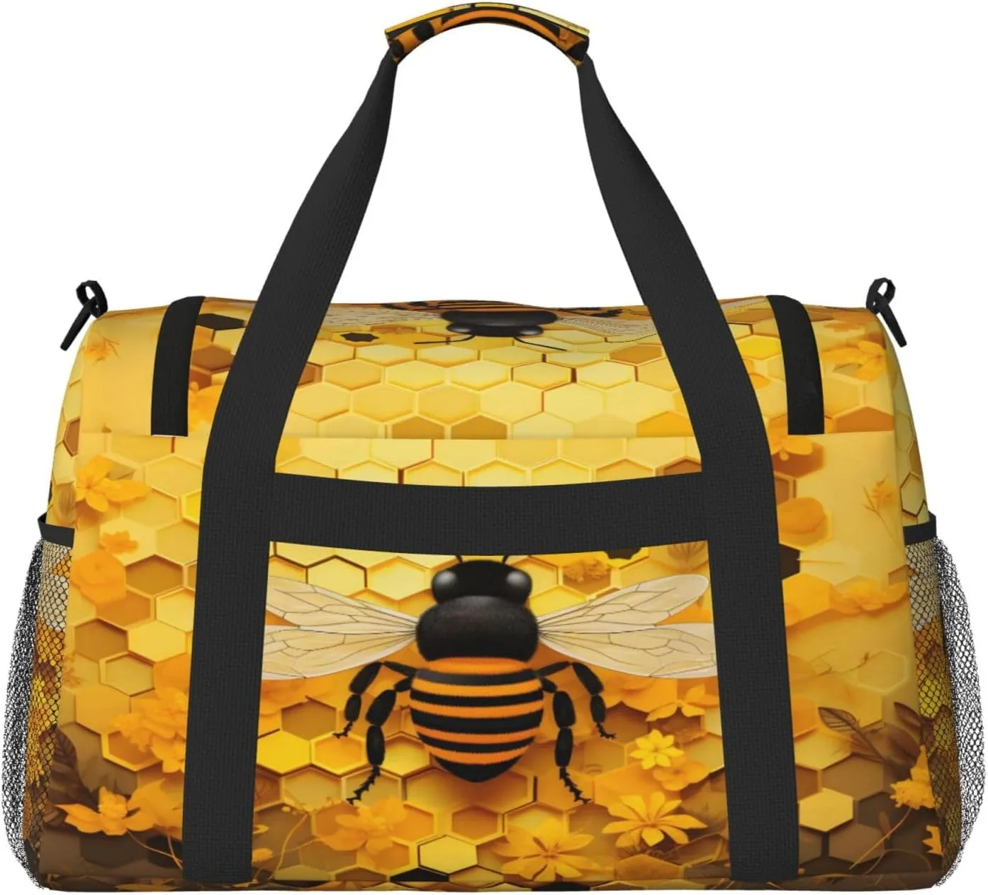 Travel Duffel Bag For Men Women, Bee Honeycomb Beehive Carry On Sport Gym Bag With Shoulder Strap Lightweight Waterproof Weekender Bag Overnight Bag