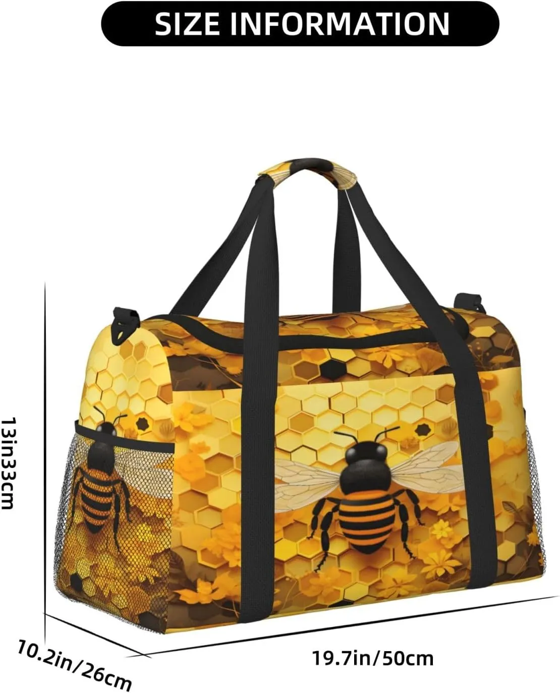 Travel Duffel Bag For Men Women, Bee Honeycomb Beehive Carry On Sport Gym Bag With Shoulder Strap Lightweight Waterproof Weekender Bag Overnight Bag