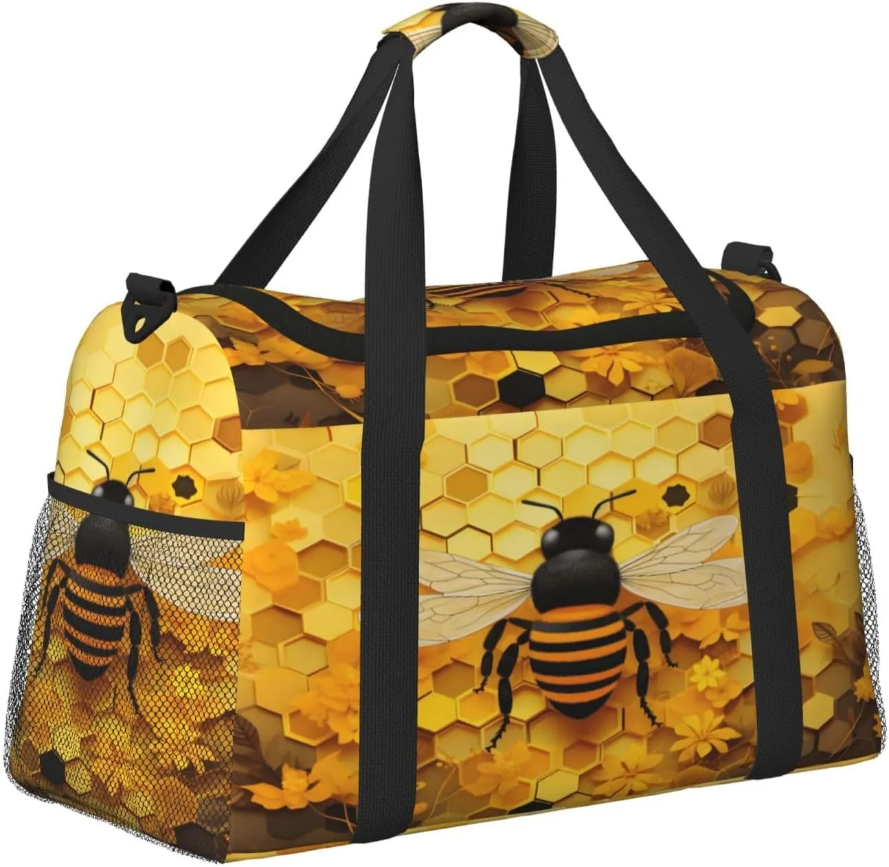 Travel Duffel Bag For Men Women, Bee Honeycomb Beehive Carry On Sport Gym Bag With Shoulder Strap Lightweight Waterproof Weekender Bag Overnight Bag