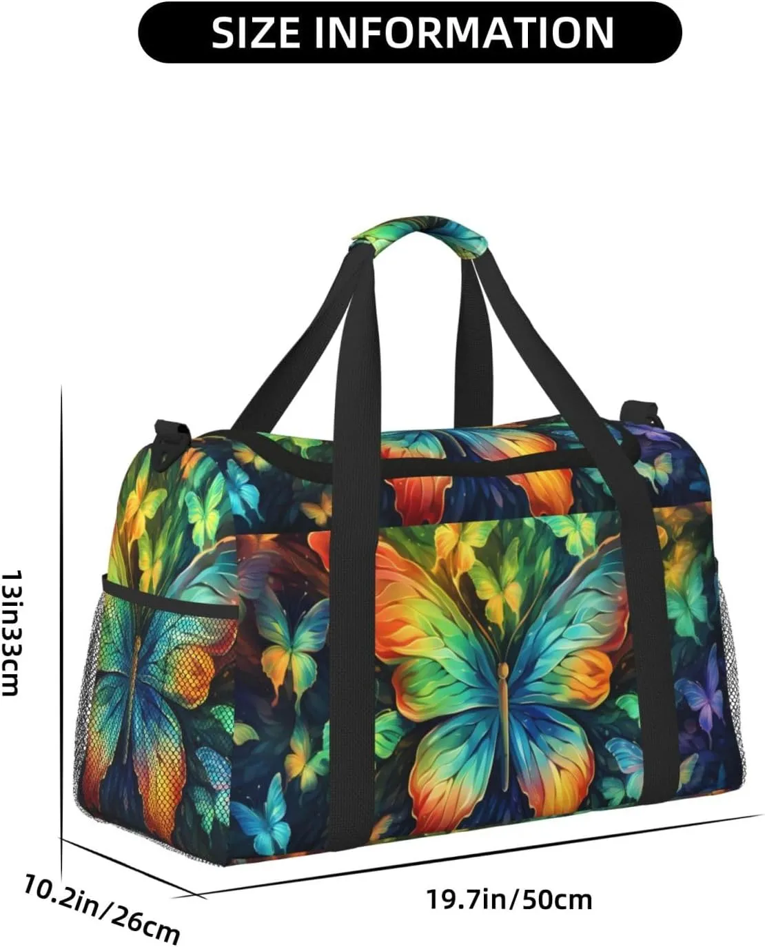 Travel Duffel Bag For Men Women, Colorful Butterflies Pattern Carry On Sport Gym Bag With Shoulder Strap Lightweight Waterproof Weekender Bag Overnight Bag