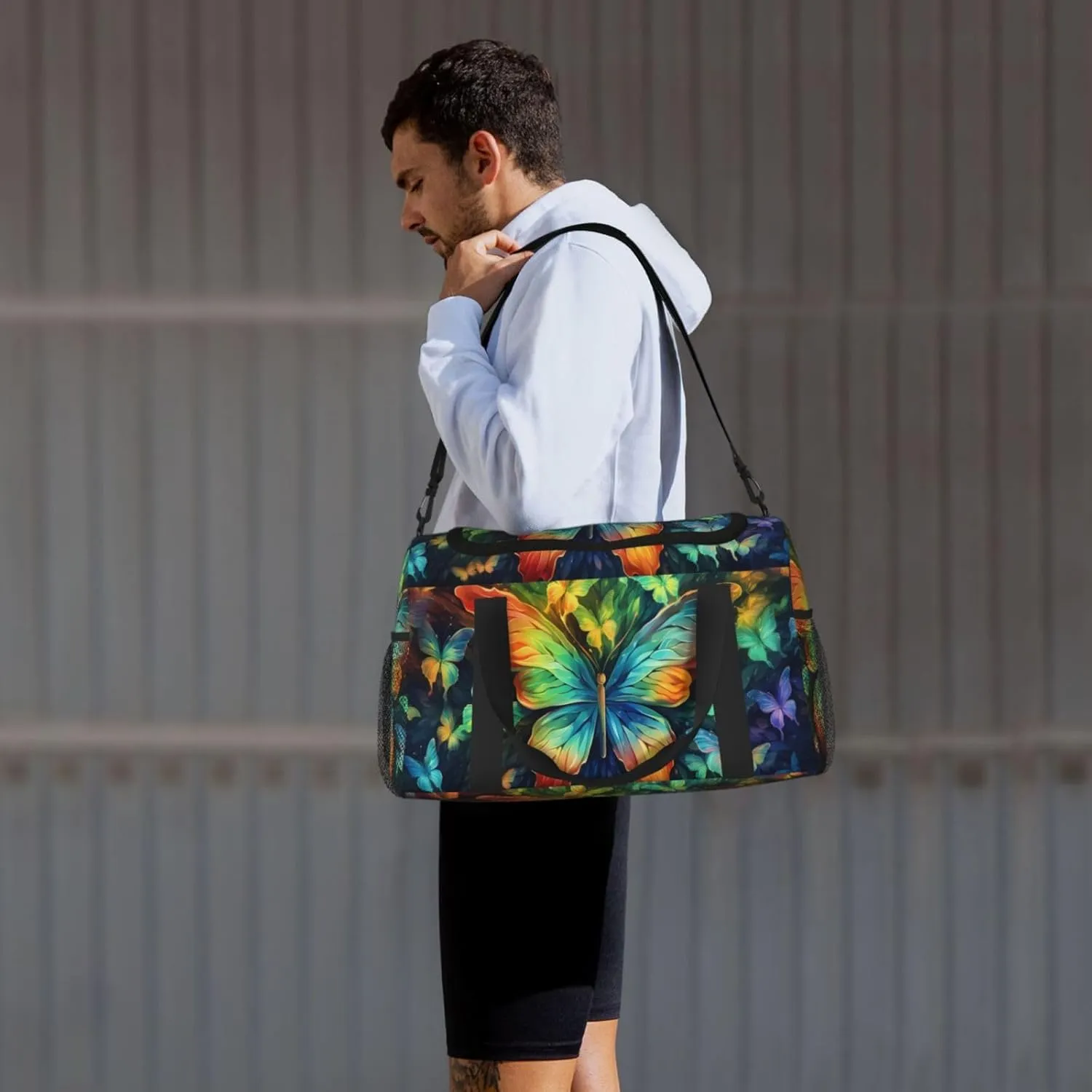 Travel Duffel Bag For Men Women, Colorful Butterflies Pattern Carry On Sport Gym Bag With Shoulder Strap Lightweight Waterproof Weekender Bag Overnight Bag