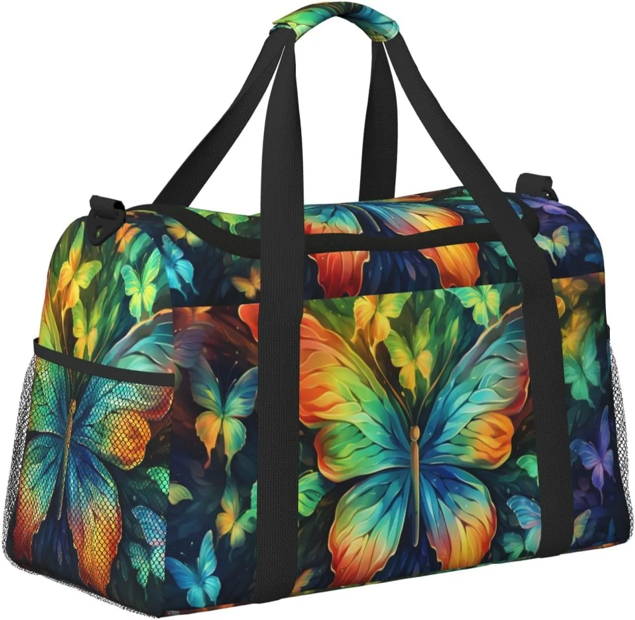 Travel Duffel Bag For Men Women, Colorful Butterflies Pattern Carry On Sport Gym Bag With Shoulder Strap Lightweight Waterproof Weekender Bag Overnight Bag