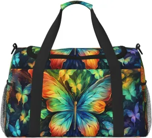 Travel Duffel Bag For Men Women, Colorful Butterflies Pattern Carry On Sport Gym Bag With Shoulder Strap Lightweight Waterproof Weekender Bag Overnight Bag