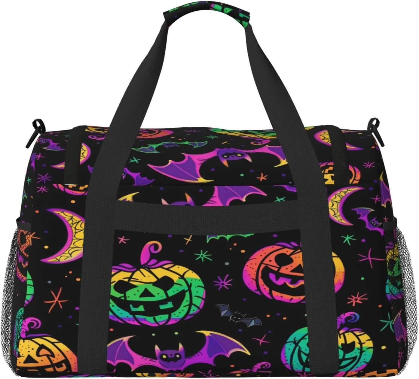 Travel Duffel Bag For Men Women, Colorful Pumpkins Bats Halloween Carry On Sport Gym Bag With Shoulder Strap Lightweight Waterproof Weekender Bag Overnight Bag