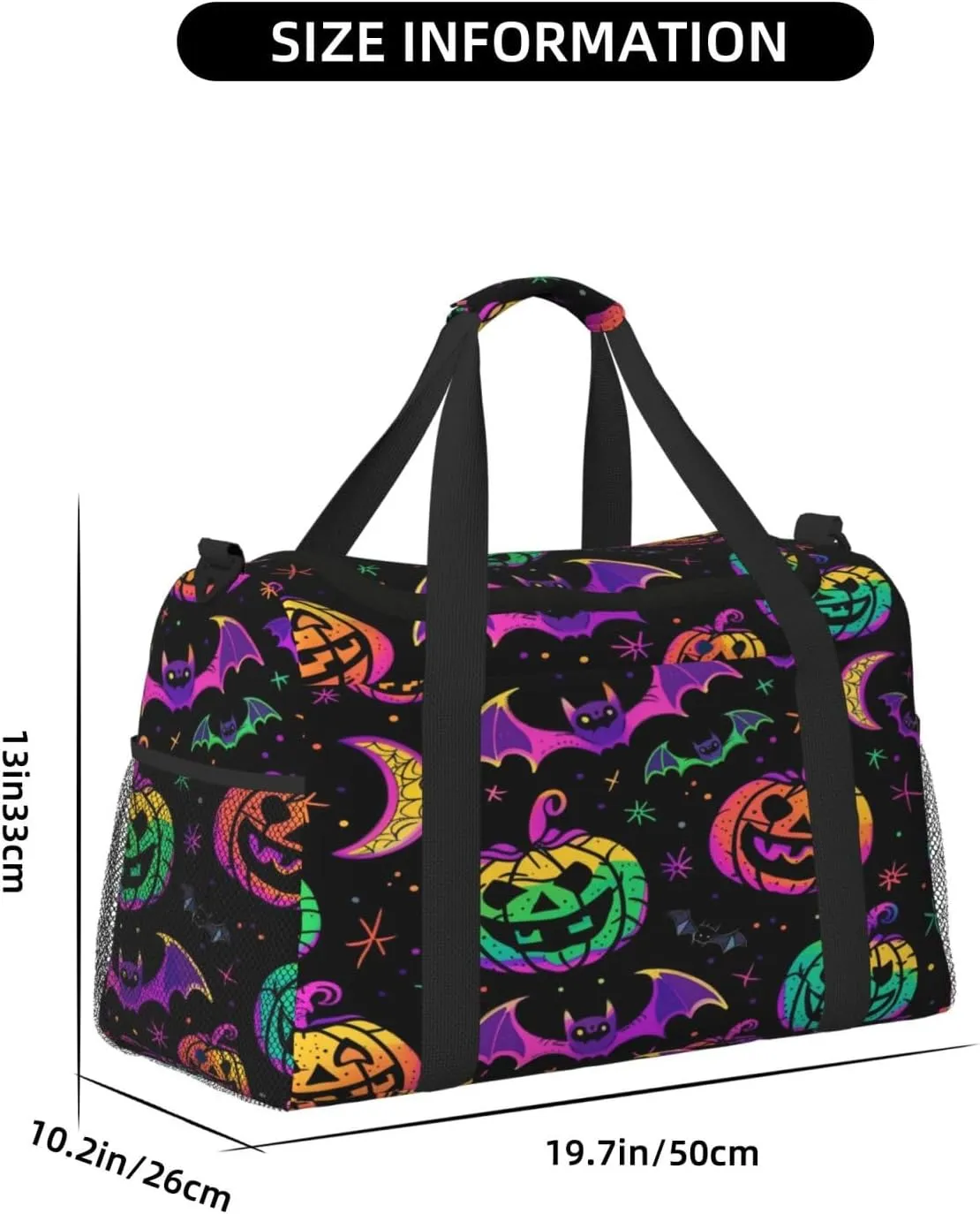 Travel Duffel Bag For Men Women, Colorful Pumpkins Bats Halloween Carry On Sport Gym Bag With Shoulder Strap Lightweight Waterproof Weekender Bag Overnight Bag