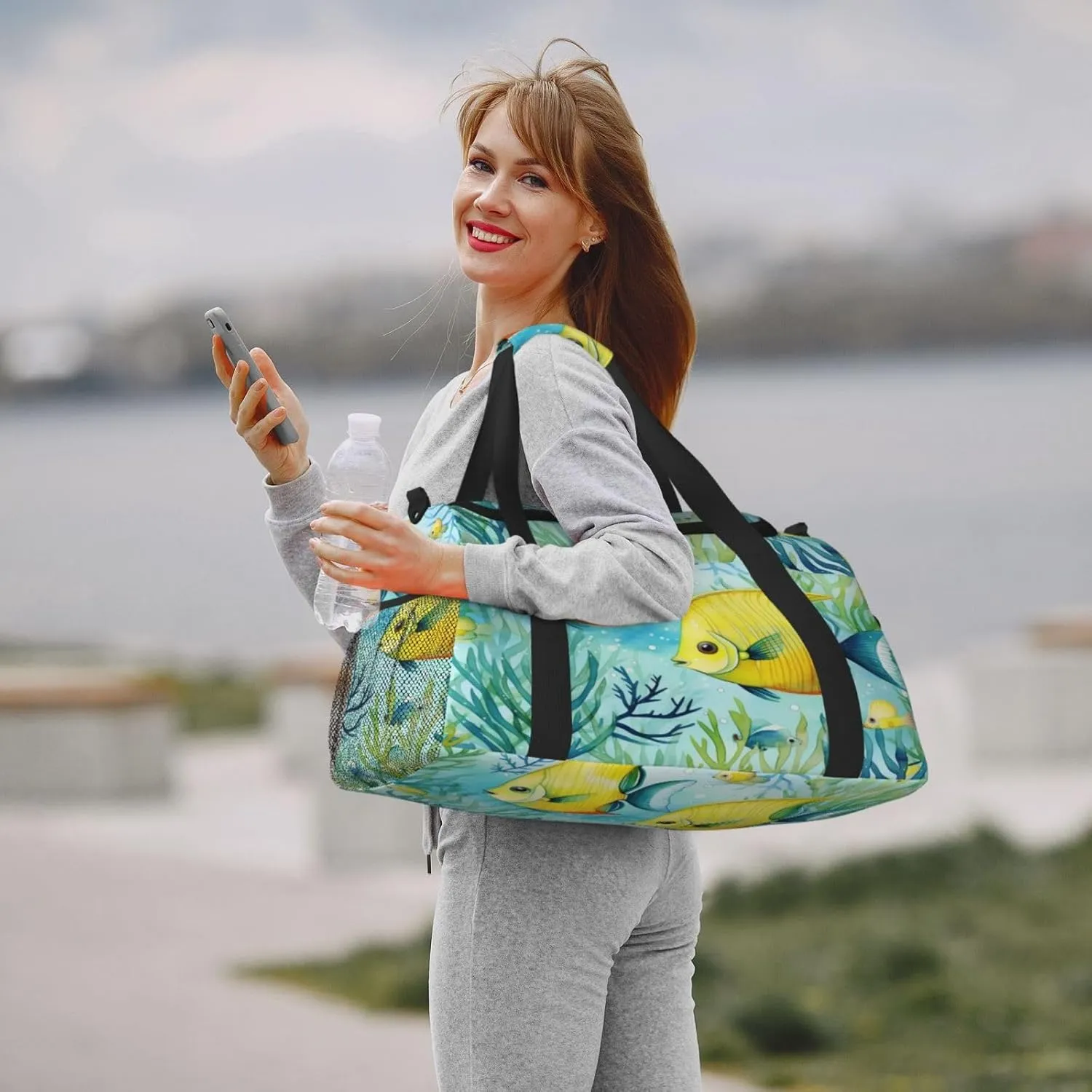 Travel Duffel Bag For Men Women, Cute Tropical Fish Ocean Sea Watercolor Carry On Sport Gym Bag With Shoulder Strap Lightweight Waterproof Weekender Bag Overnight Bag