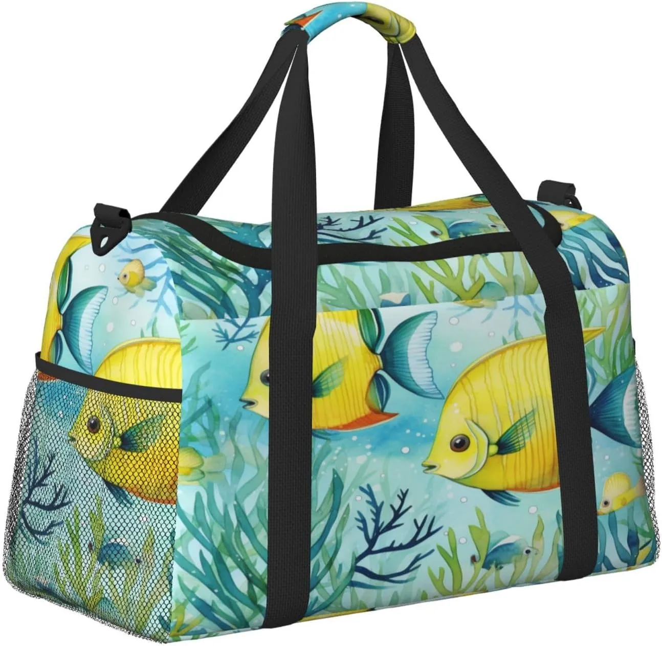 Travel Duffel Bag For Men Women, Cute Tropical Fish Ocean Sea Watercolor Carry On Sport Gym Bag With Shoulder Strap Lightweight Waterproof Weekender Bag Overnight Bag