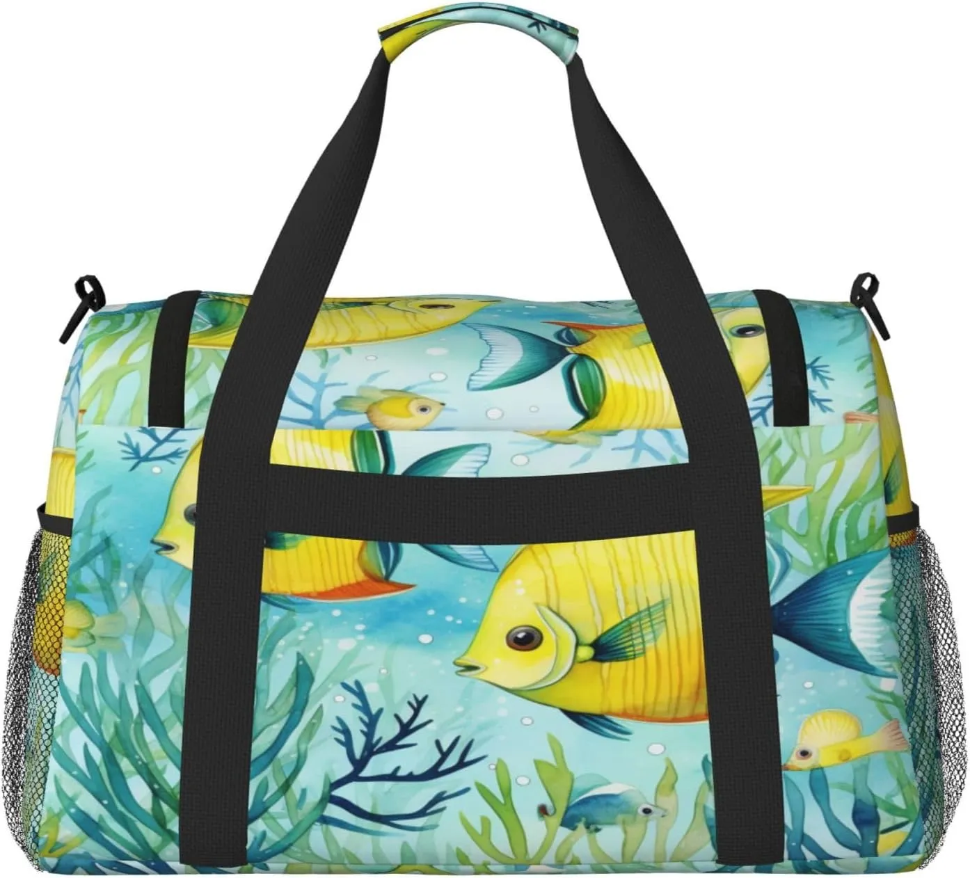 Travel Duffel Bag For Men Women, Cute Tropical Fish Ocean Sea Watercolor Carry On Sport Gym Bag With Shoulder Strap Lightweight Waterproof Weekender Bag Overnight Bag