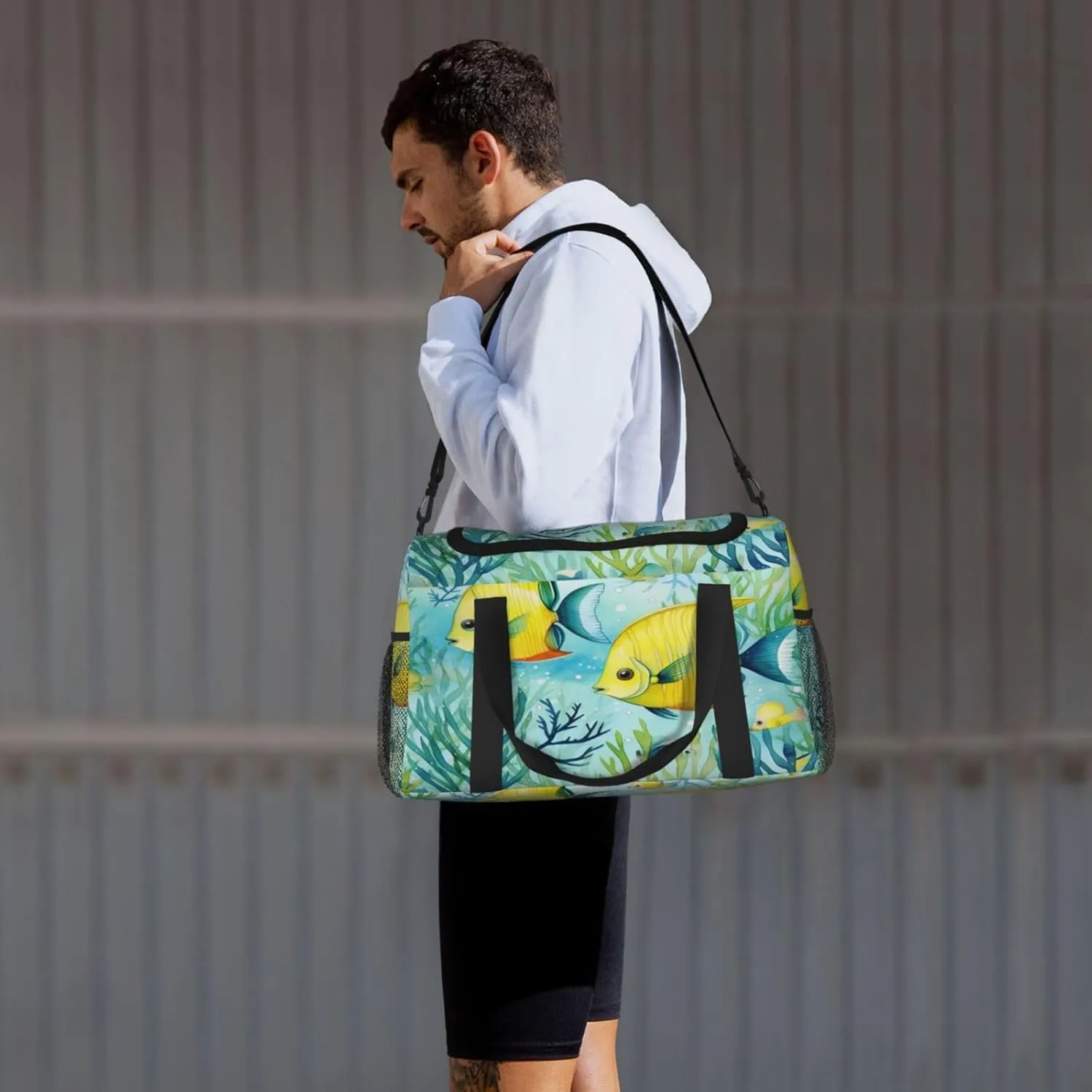 Travel Duffel Bag For Men Women, Cute Tropical Fish Ocean Sea Watercolor Carry On Sport Gym Bag With Shoulder Strap Lightweight Waterproof Weekender Bag Overnight Bag