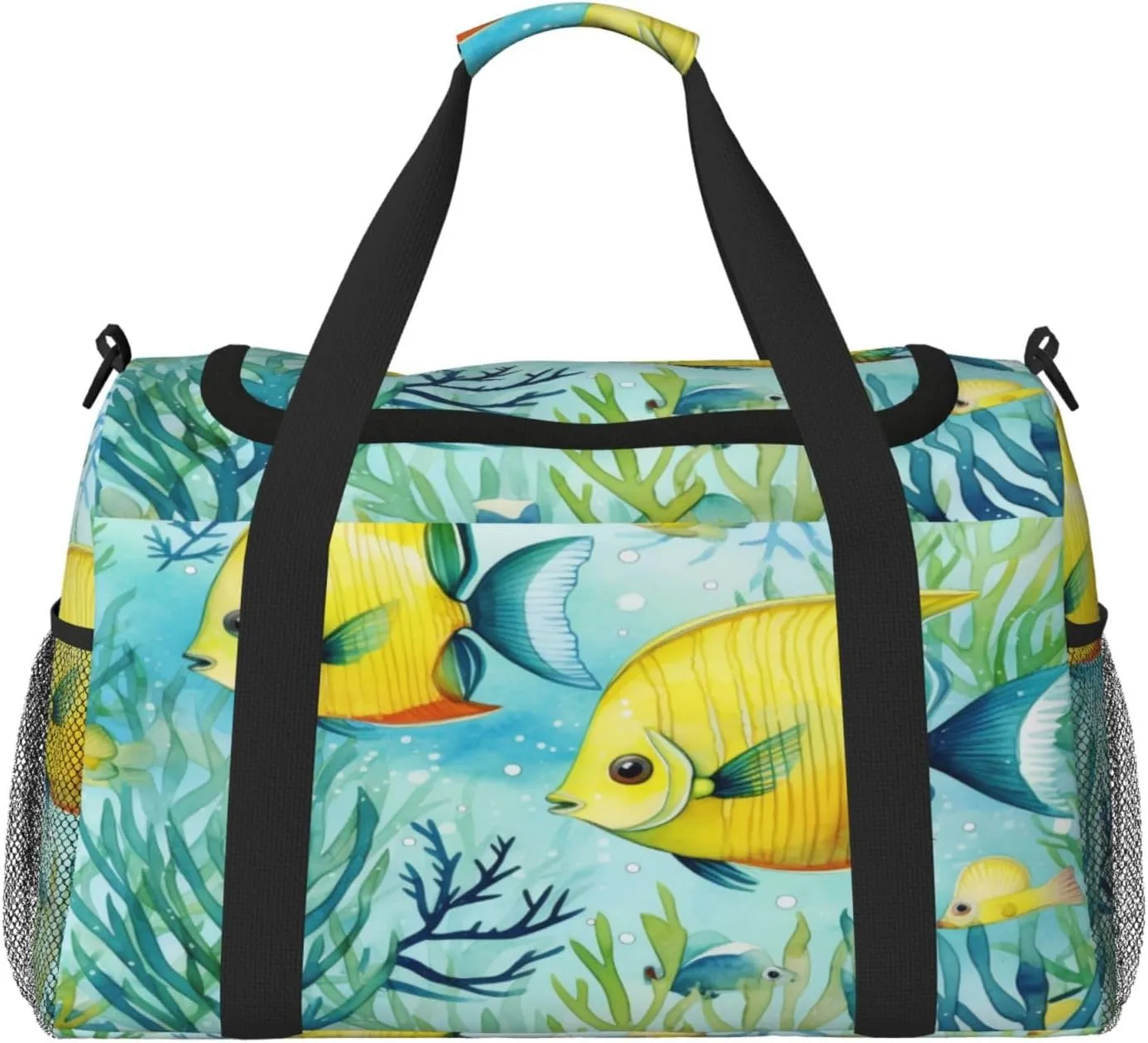 Travel Duffel Bag For Men Women, Cute Tropical Fish Ocean Sea Watercolor Carry On Sport Gym Bag With Shoulder Strap Lightweight Waterproof Weekender Bag Overnight Bag