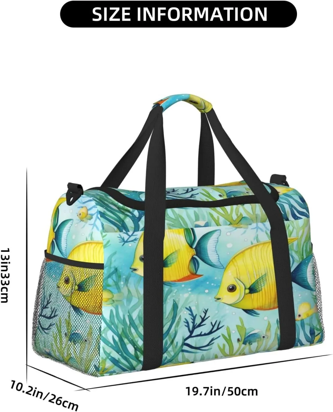 Travel Duffel Bag For Men Women, Cute Tropical Fish Ocean Sea Watercolor Carry On Sport Gym Bag With Shoulder Strap Lightweight Waterproof Weekender Bag Overnight Bag