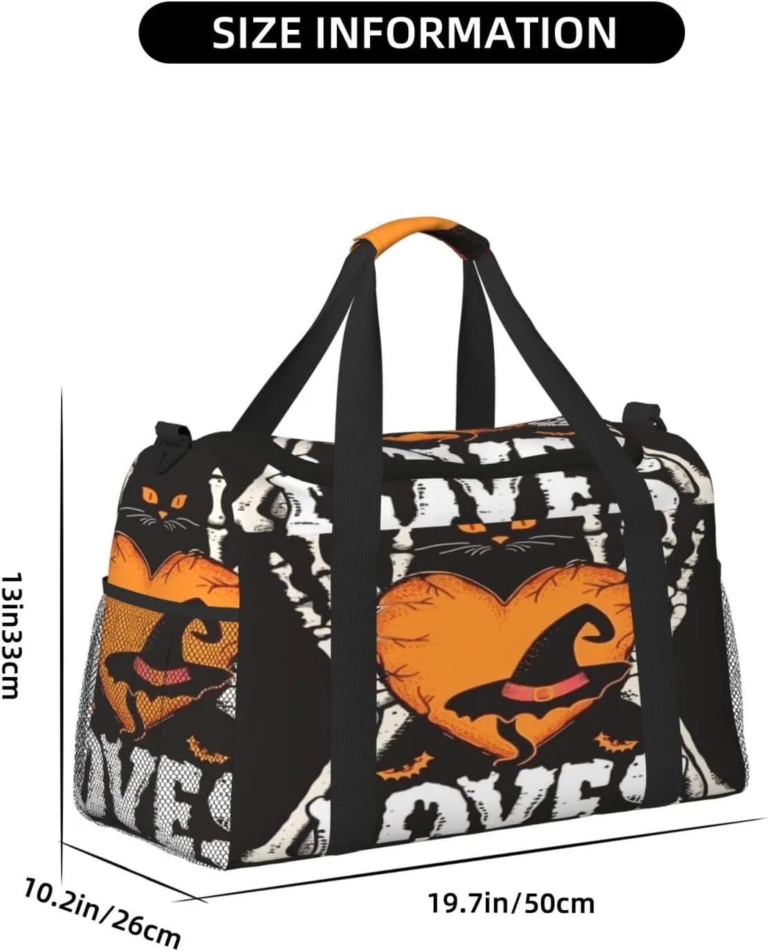 Travel Duffel Bag For Men Women, Halloween Cat Human Skeleton Carry On Sport Gym Bag With Shoulder Strap Lightweight Waterproof Weekender Bag Overnight Bag