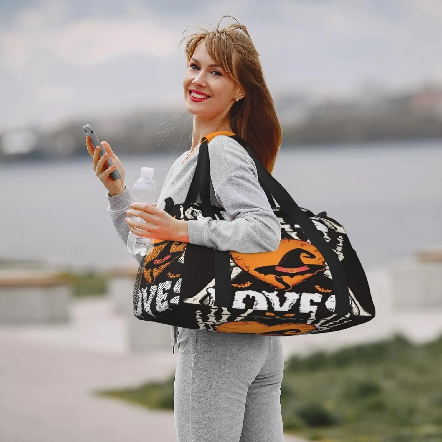 Travel Duffel Bag For Men Women, Halloween Cat Human Skeleton Carry On Sport Gym Bag With Shoulder Strap Lightweight Waterproof Weekender Bag Overnight Bag