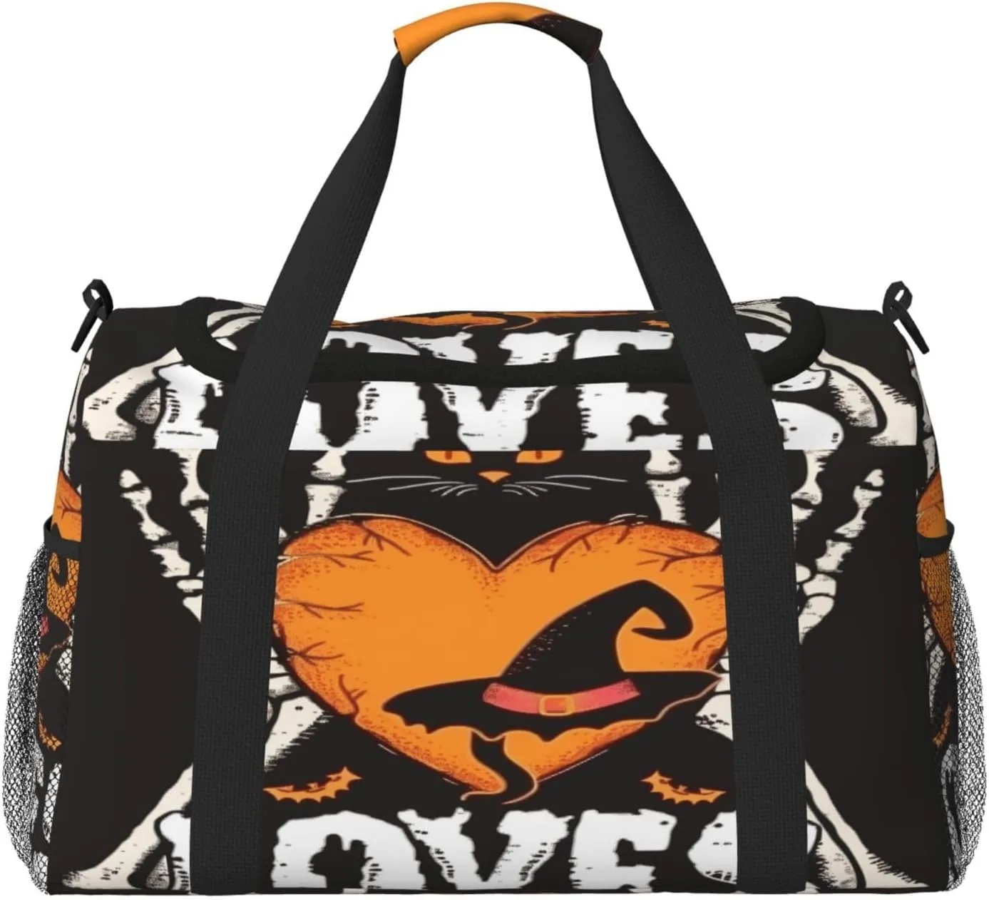 Travel Duffel Bag For Men Women, Halloween Cat Human Skeleton Carry On Sport Gym Bag With Shoulder Strap Lightweight Waterproof Weekender Bag Overnight Bag
