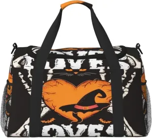 Travel Duffel Bag For Men Women, Halloween Cat Human Skeleton Carry On Sport Gym Bag With Shoulder Strap Lightweight Waterproof Weekender Bag Overnight Bag