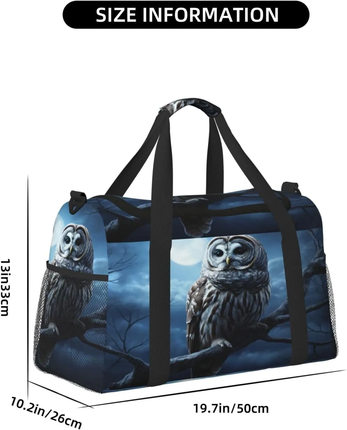 Travel Duffel Bag For Men Women, Night Moon Owl Bird Carry On Sport Gym Bag With Shoulder Strap Lightweight Waterproof Weekender Bag Overnight Bag