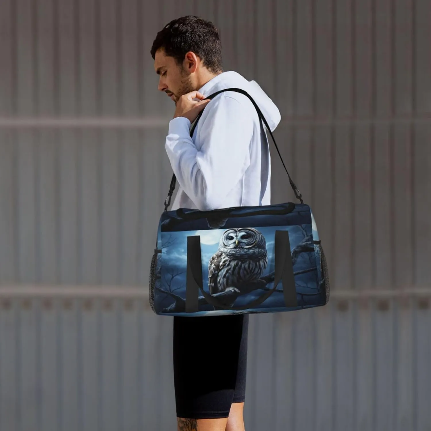 Travel Duffel Bag For Men Women, Night Moon Owl Bird Carry On Sport Gym Bag With Shoulder Strap Lightweight Waterproof Weekender Bag Overnight Bag