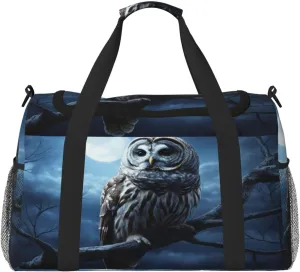 Travel Duffel Bag For Men Women, Night Moon Owl Bird Carry On Sport Gym Bag With Shoulder Strap Lightweight Waterproof Weekender Bag Overnight Bag