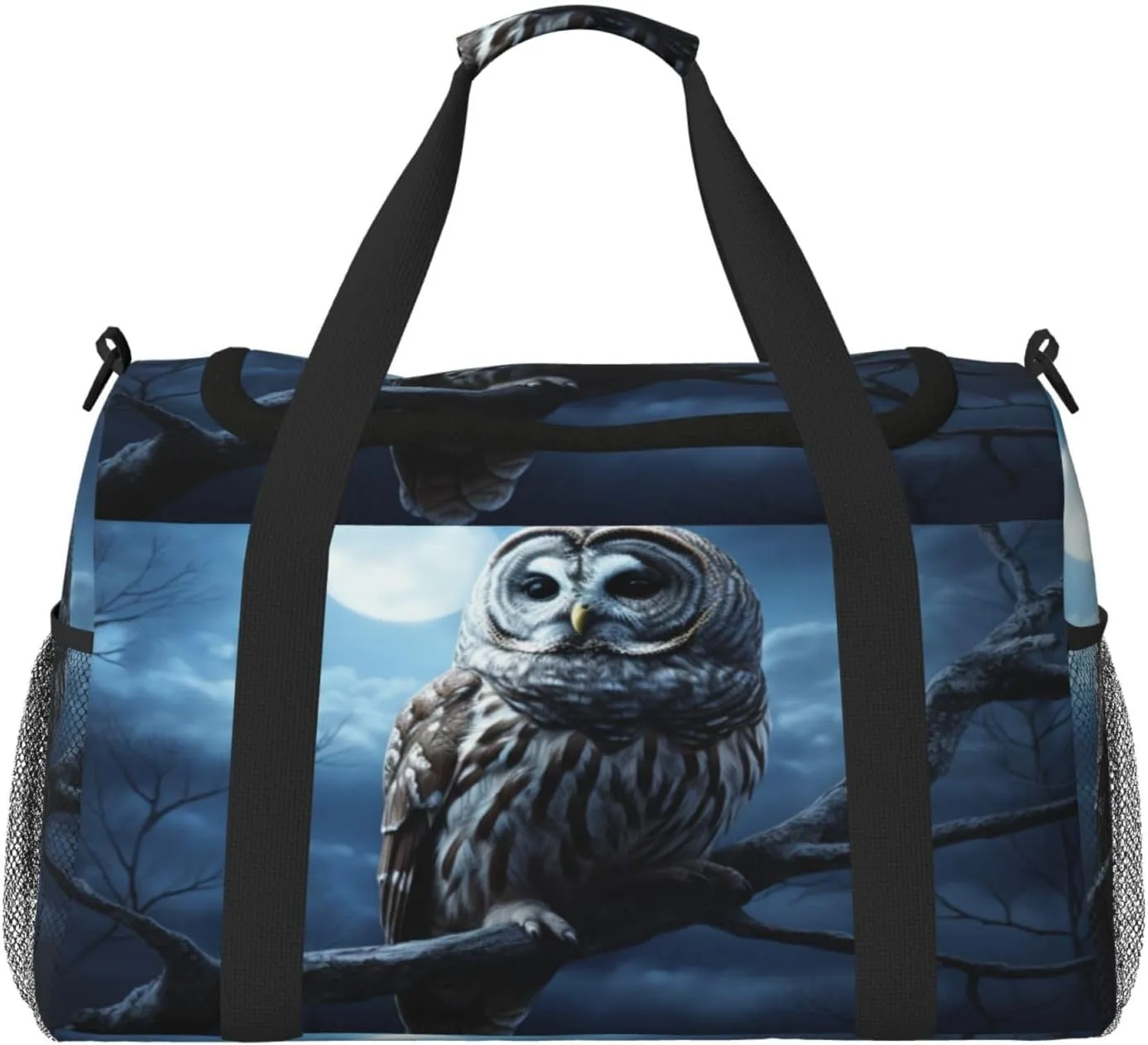 Travel Duffel Bag For Men Women, Night Moon Owl Bird Carry On Sport Gym Bag With Shoulder Strap Lightweight Waterproof Weekender Bag Overnight Bag