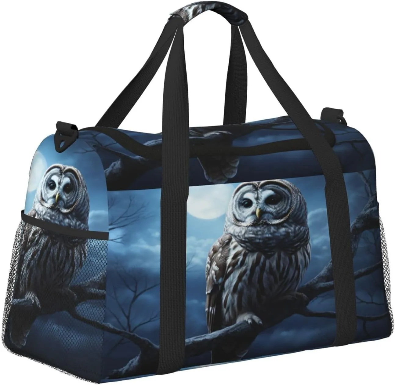 Travel Duffel Bag For Men Women, Night Moon Owl Bird Carry On Sport Gym Bag With Shoulder Strap Lightweight Waterproof Weekender Bag Overnight Bag