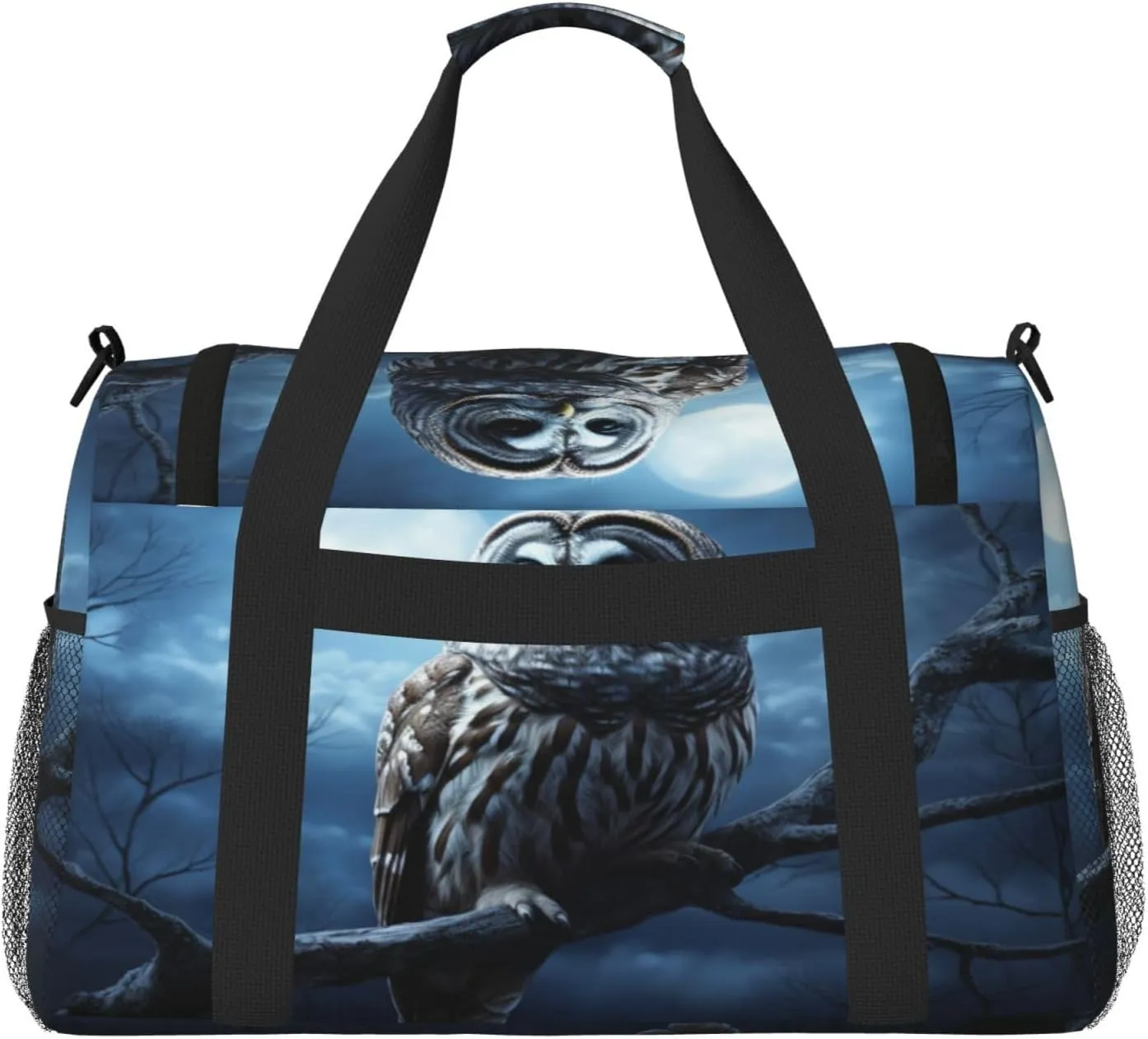 Travel Duffel Bag For Men Women, Night Moon Owl Bird Carry On Sport Gym Bag With Shoulder Strap Lightweight Waterproof Weekender Bag Overnight Bag