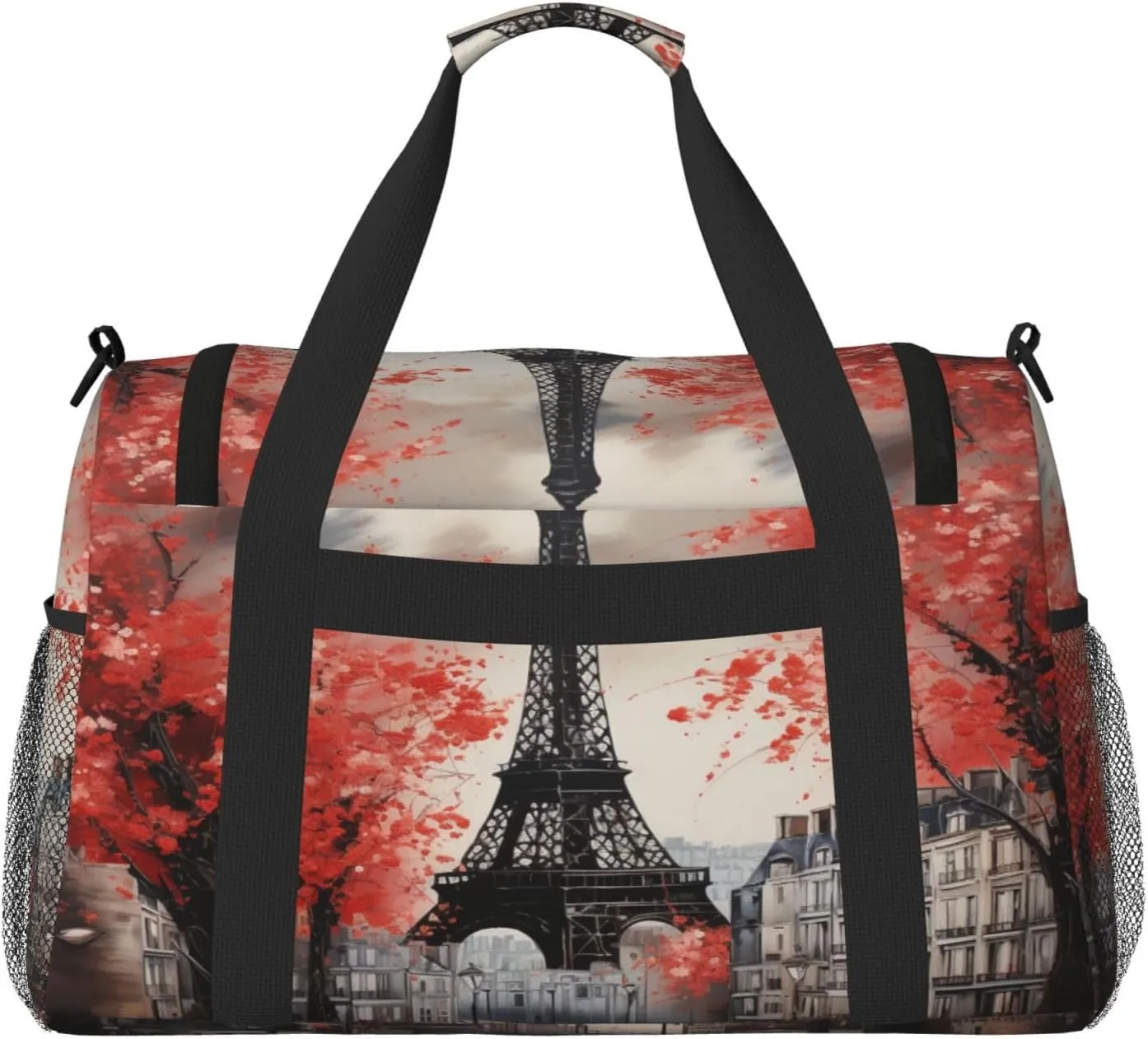 Travel Duffel Bag For Men Women, Paris Eiffel Oil Painting France Carry On Sport Gym Bag With Shoulder Strap Lightweight Waterproof Weekender Bag Overnight Bag