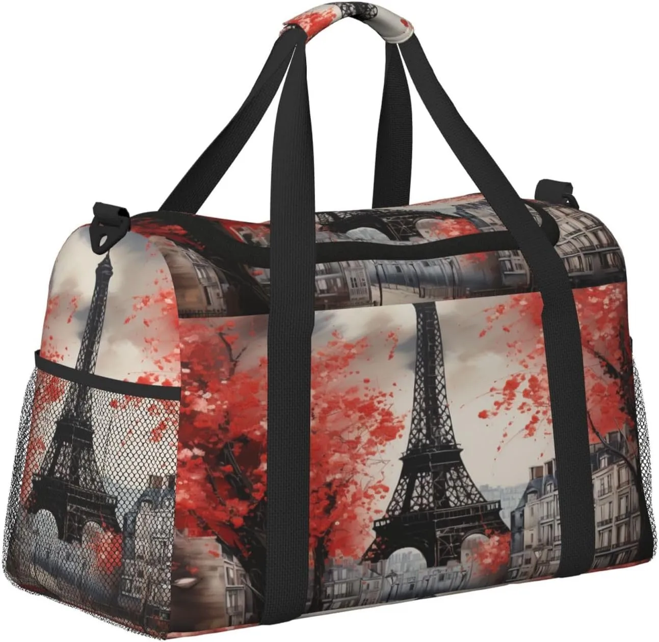 Travel Duffel Bag For Men Women, Paris Eiffel Oil Painting France Carry On Sport Gym Bag With Shoulder Strap Lightweight Waterproof Weekender Bag Overnight Bag