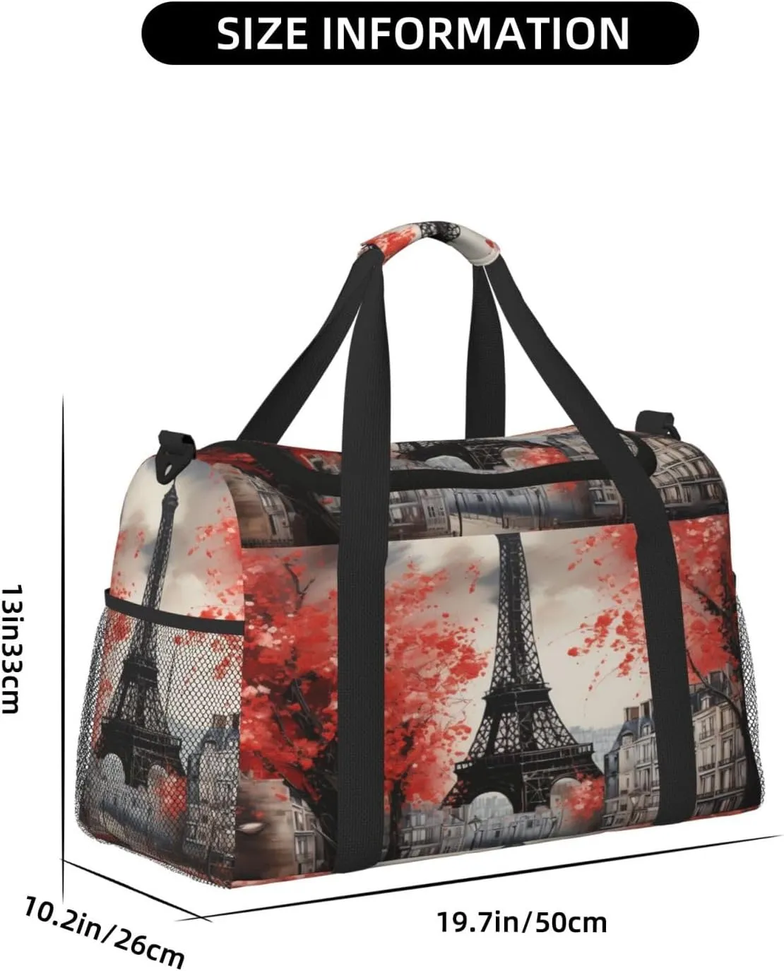 Travel Duffel Bag For Men Women, Paris Eiffel Oil Painting France Carry On Sport Gym Bag With Shoulder Strap Lightweight Waterproof Weekender Bag Overnight Bag