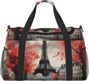 Travel Duffel Bag For Men Women, Paris Eiffel Oil Painting France Carry On Sport Gym Bag With Shoulder Strap Lightweight Waterproof Weekender Bag Overnight Bag