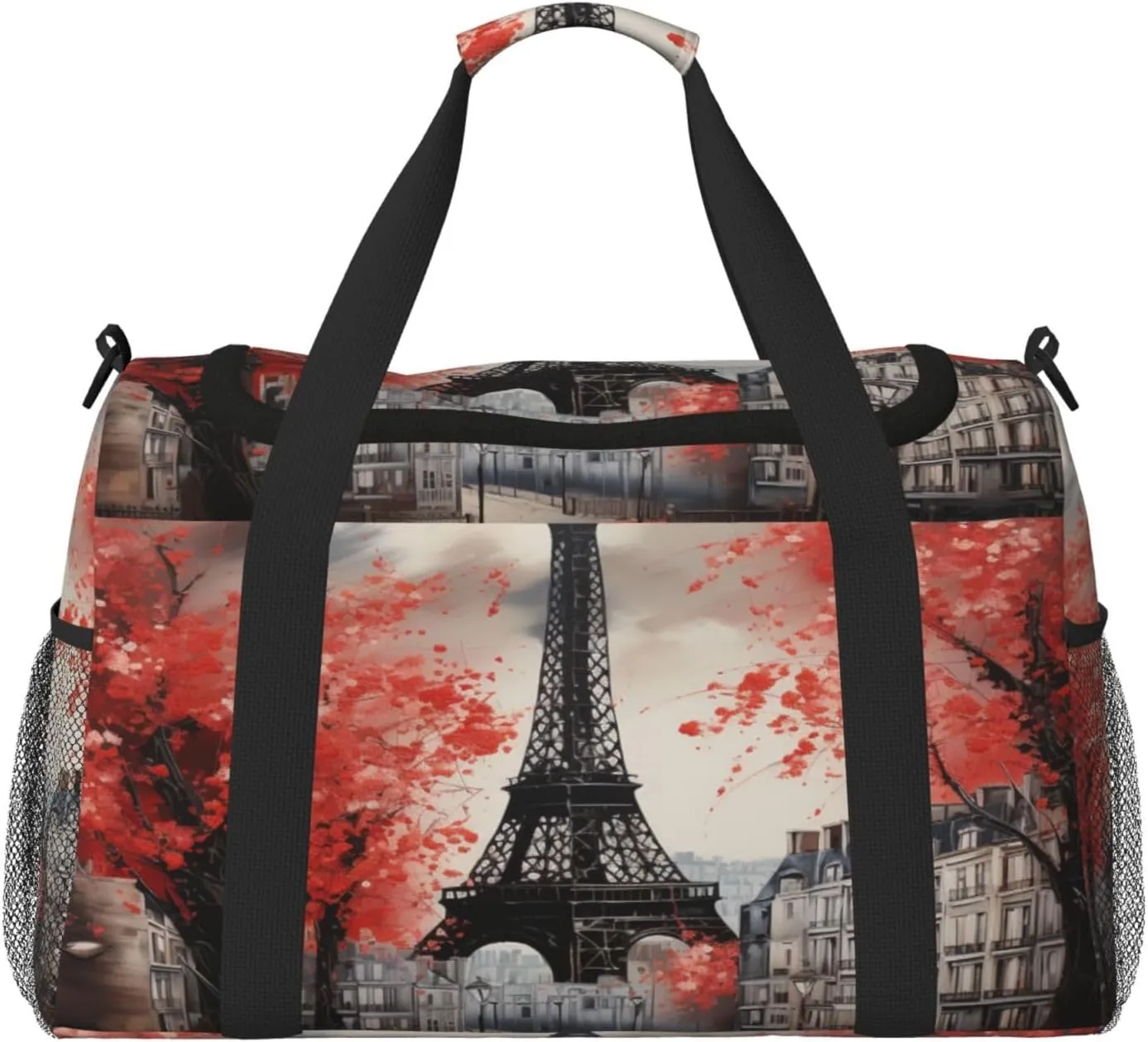 Travel Duffel Bag For Men Women, Paris Eiffel Oil Painting France Carry On Sport Gym Bag With Shoulder Strap Lightweight Waterproof Weekender Bag Overnight Bag